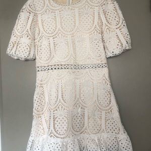 Eyelet lace white mini dress